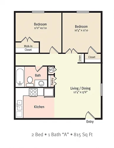 Floor plan 2 Bedroom/1 Bath