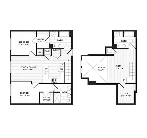 Floor plan B3+L | 2 Bed | 3 Bath | Den+ Loft