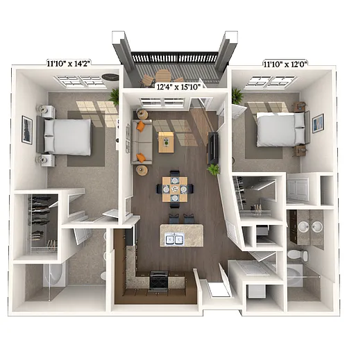 Floor plan Traditional 2x2 1052 SF