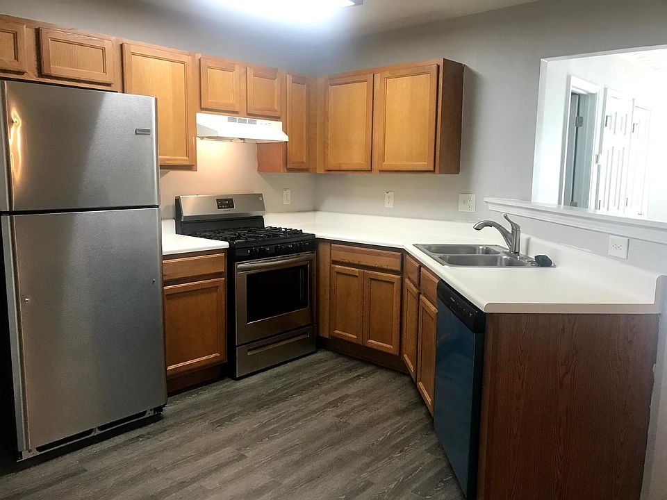 Kitchen with BRAND NEW Stainless Steel Appliances (dishwasher, gas stove, refrigerator).