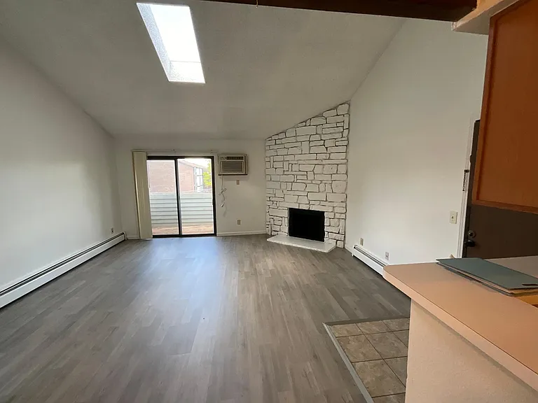 Living Room with skylight and fireplace.