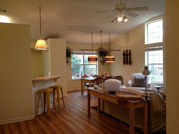 Open living, dining, kitchen