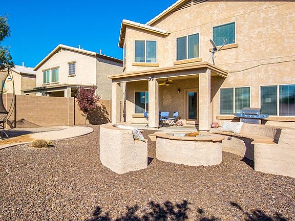 Fire pit in private backyard