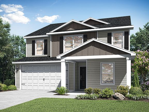 The Hamilton is a two-story home with siding and incredible curb appeal