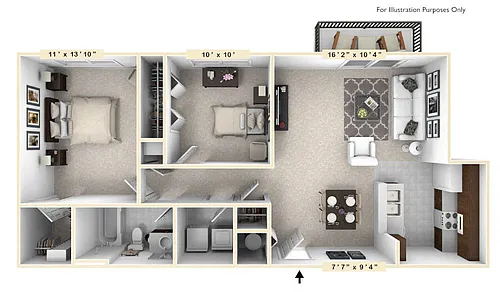 Floor plan The Monroe 2 BR 1 BA