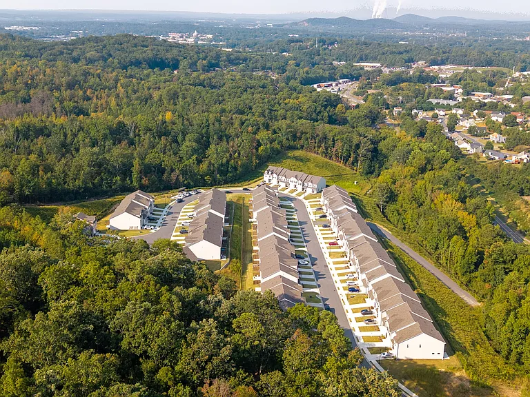 Elevated perspective showcasing the community's homes and surroundings.