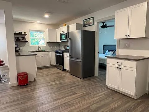 Fully stocked kitchen.