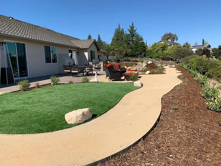 Turf, walkways, Adelaide rocks and native plants