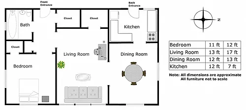 Floor plan 1 Bedroom - 1 Bathroom