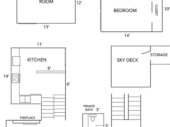 Floor plan of 2235 Goss. Note that there is a sink in the lower bedroom of 2235 Goss, but not in the other three units