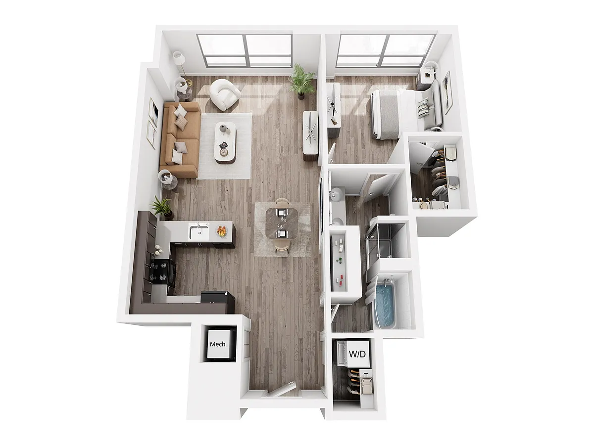 Floor plan 1 Bed 1 Bath - Penthouse (972 sq ft)
