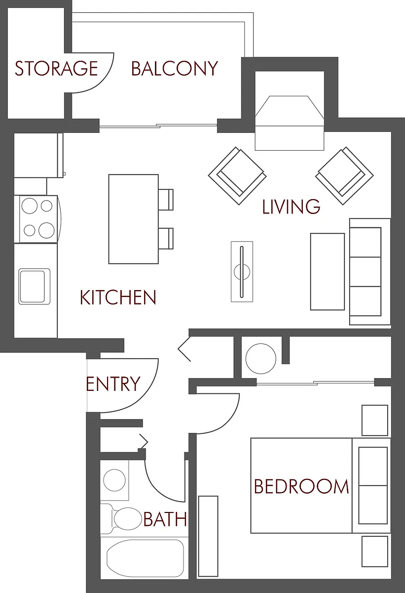 Floor plan 1 Bedroom, 1 Bath