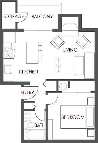 Floor plan 1 Bedroom, 1 Bath