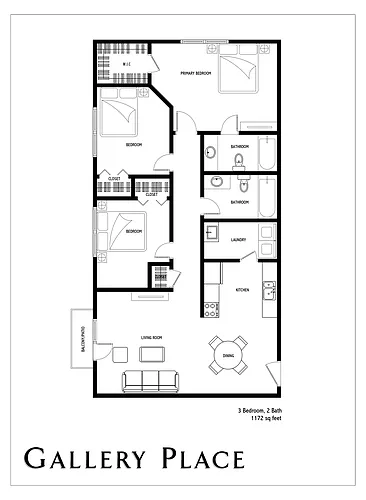Floor plan 3 Bedroom, 2 Bath