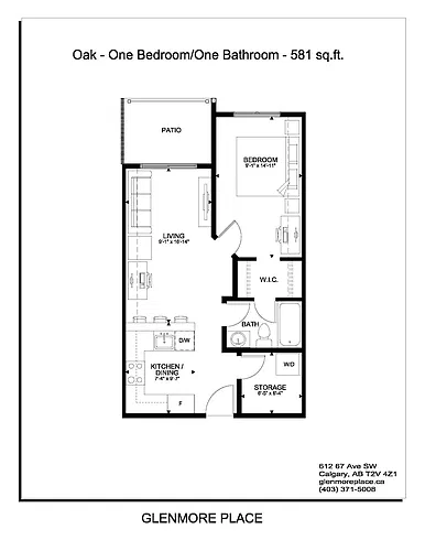 Floor plan 1 Bedroom + 1 Bathroom with balcony