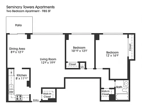 Floor plan 2BR 1BA (985sf)
