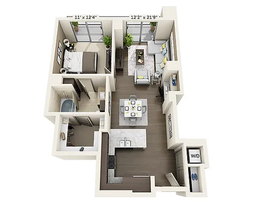 Floor plan One Bedroom A1H-PH
