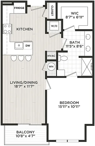 Floor plan 1 Bed/1 Bath-B2