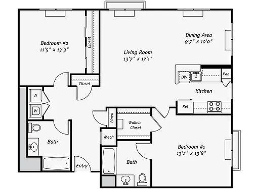 Floor plan B11 South FR 2 Bedroom|2 Bath