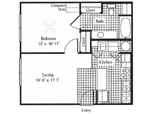 Floor plan 1 Bed, 1 Bath A Upgraded (80% Income Restricted)