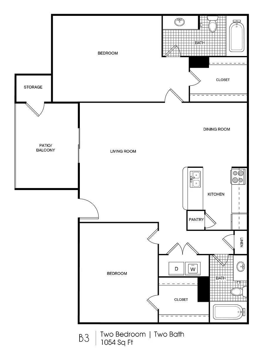 Floor plan 2 Bedroom, 2 Bathroom