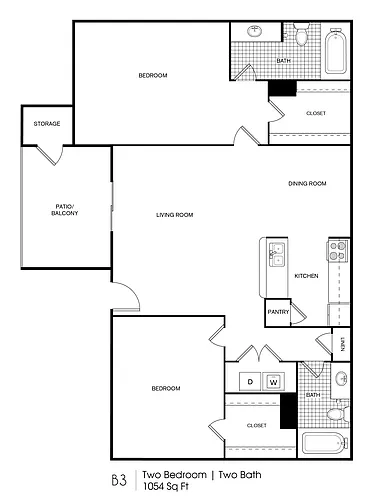 Floor plan 2 Bedroom, 2 Bathroom