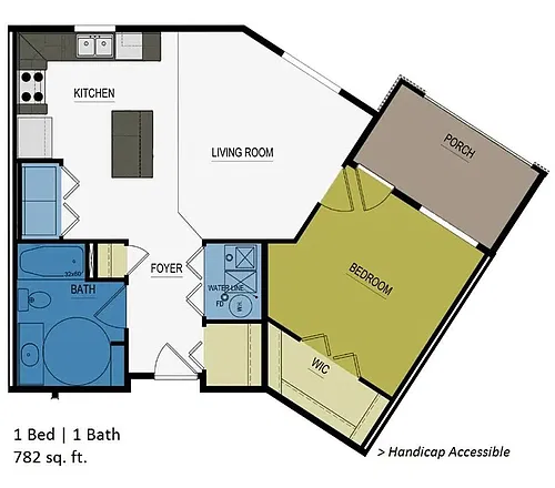 Floor plan 1 Bed 1 Bath | 782 sqft