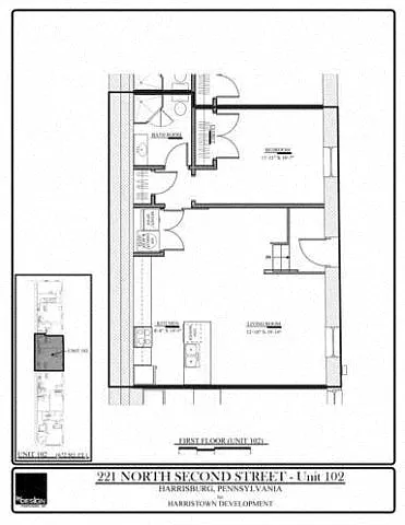 Floor plan BOGG - 102- 1 Bedroom - 1 Bathroom
