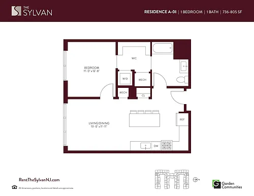 Floor plan One Bedroom Apartment A-01