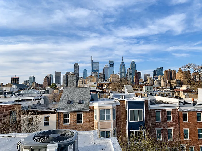 Panoramic skyline views from the private roof deck