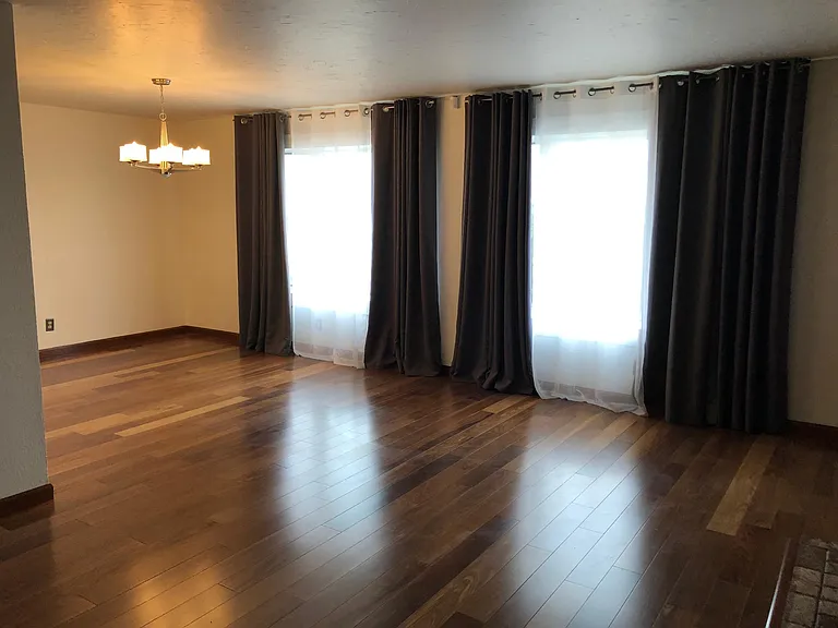 Bay windows, living room and dining room