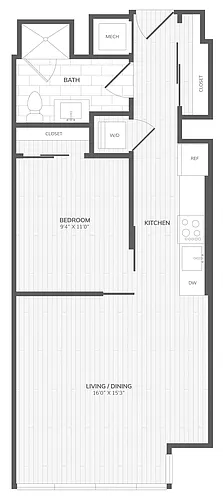 Floor plan 1 Bed/1 Bath-Jr B East Medley