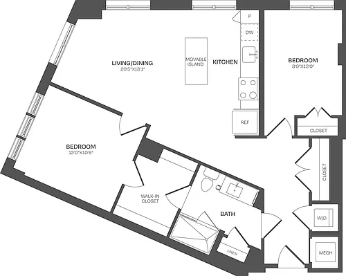 Floor plan 2 Bed/1 Bath-B13