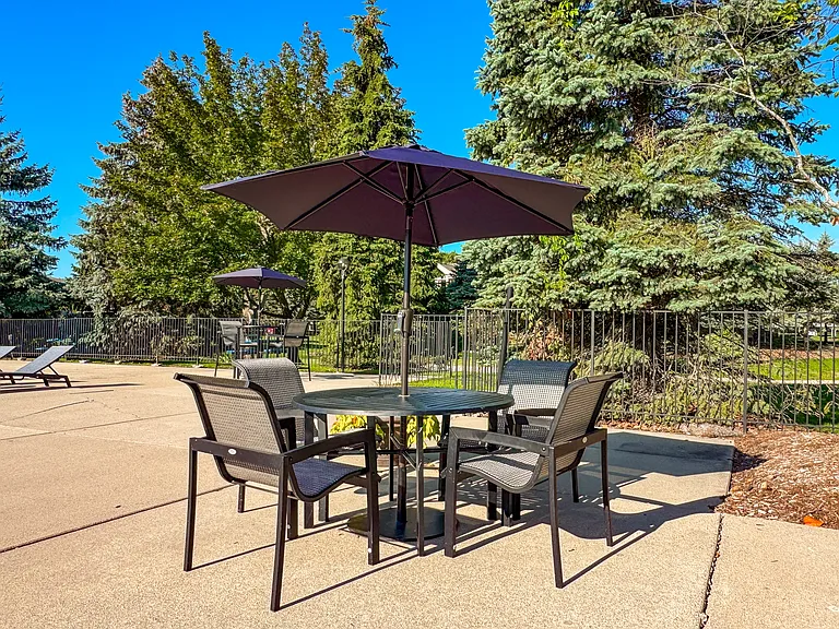Heated pool and sauna at Prentiss Pointe Apartments in Harrison Township, MI