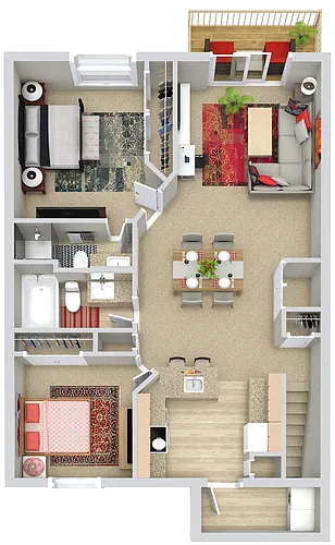 Floor plan 2 Beds | 2 Baths Upper