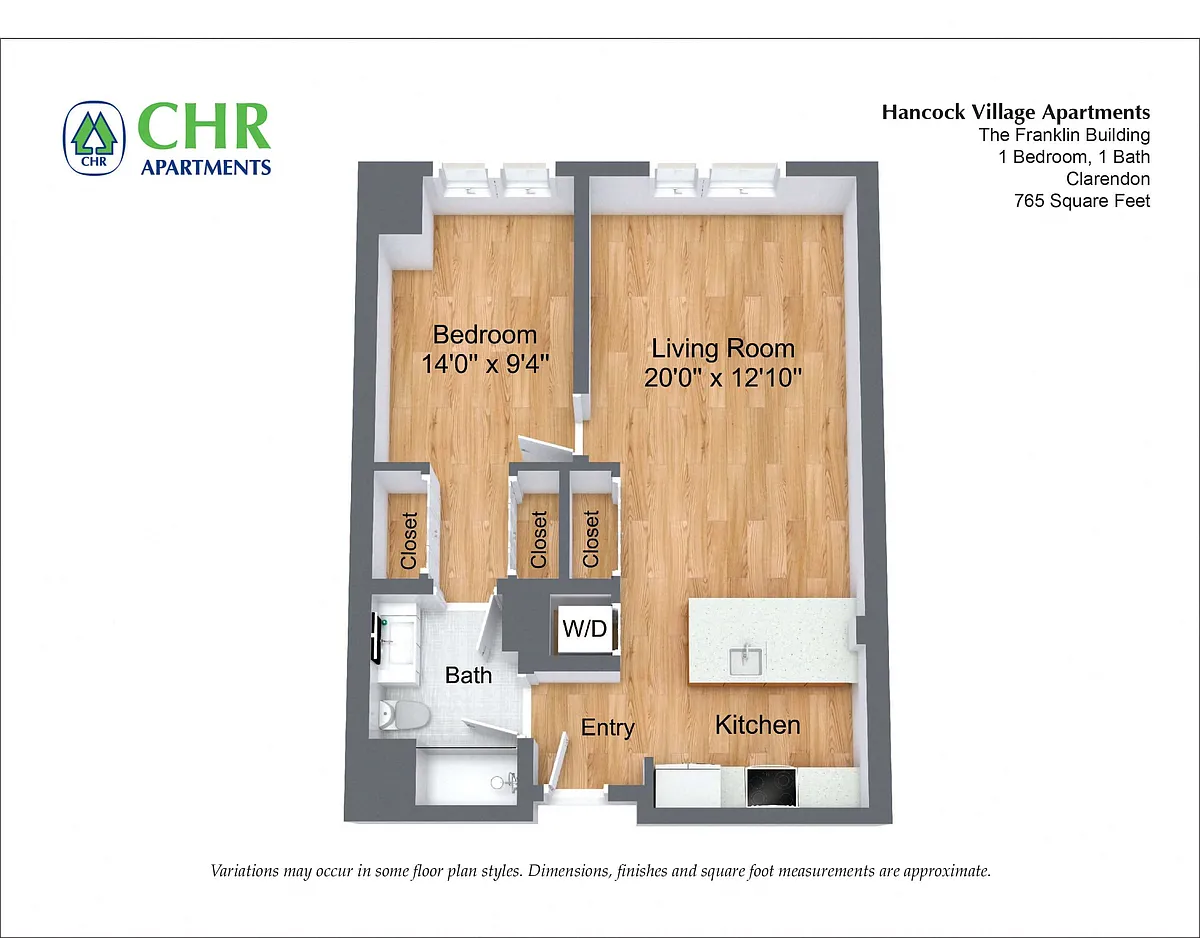 Floor plan 1 Bed/1 Bath - The Franklin