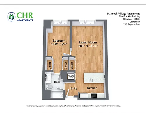 Floor plan 1 Bed/1 Bath - The Franklin