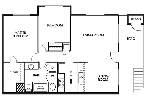 Floor plan Two Bedroom - 1 bath