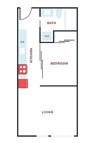 Floor plan Open 1 Bed, 1 Bath - Apt D