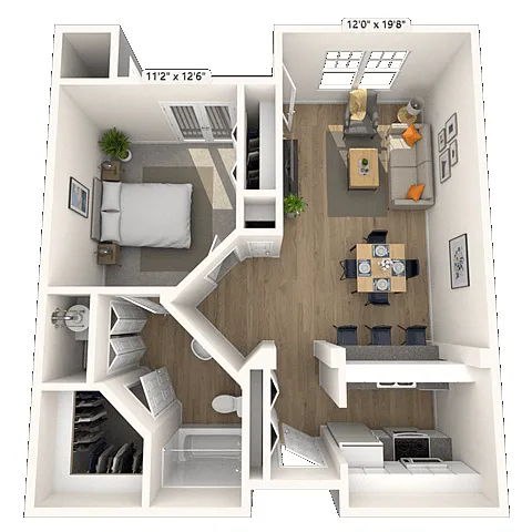 Floor plan Traditional 1x1 729 SF