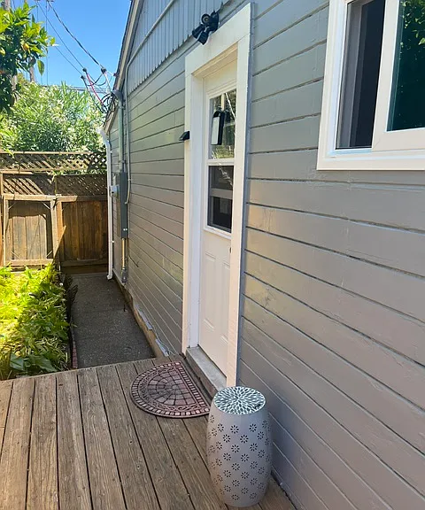 Private front entrance door to studio and private deck.