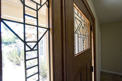 Oak and leaded glass door
