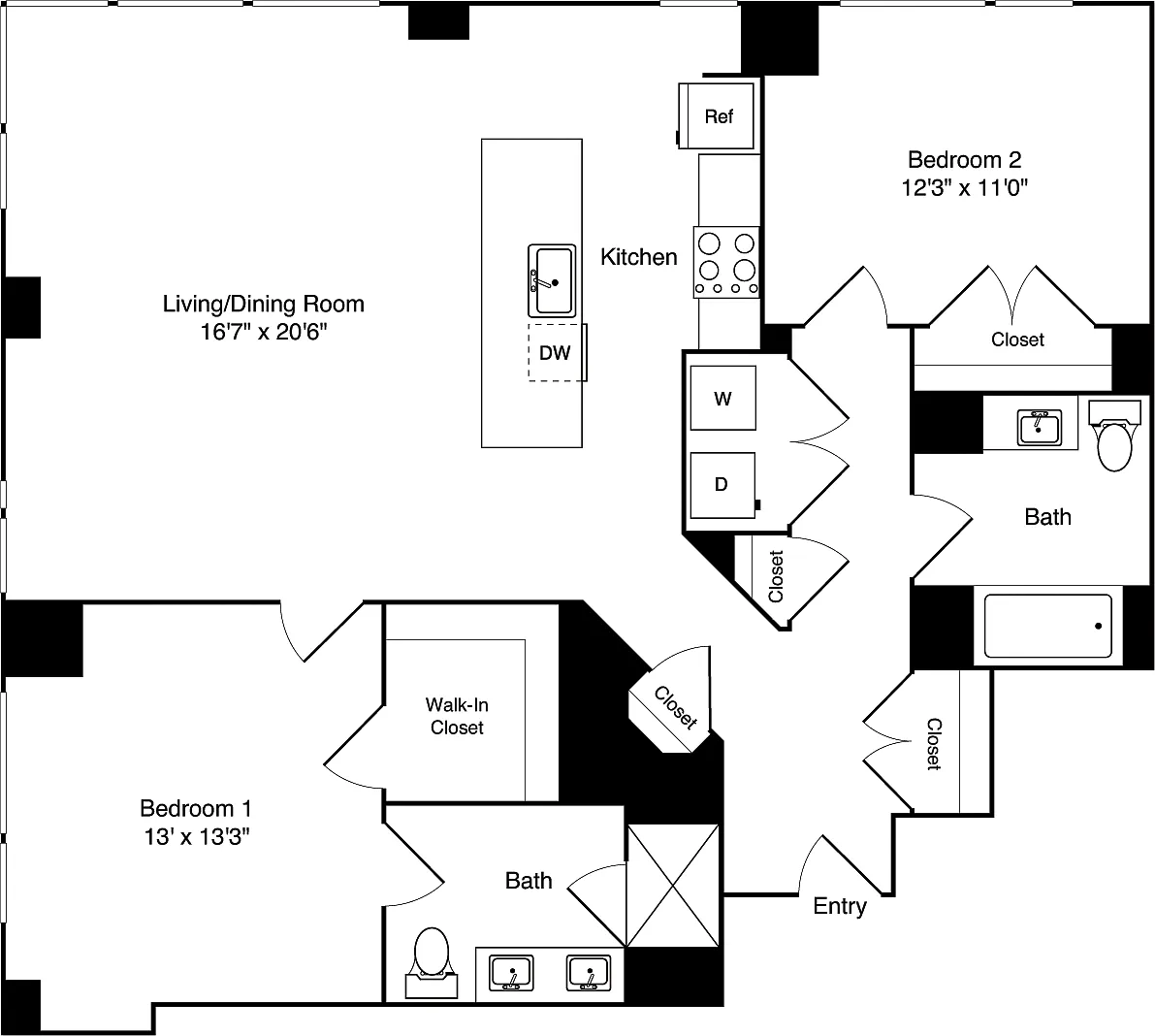Floor plan 2 Bedroom E NoBalcony