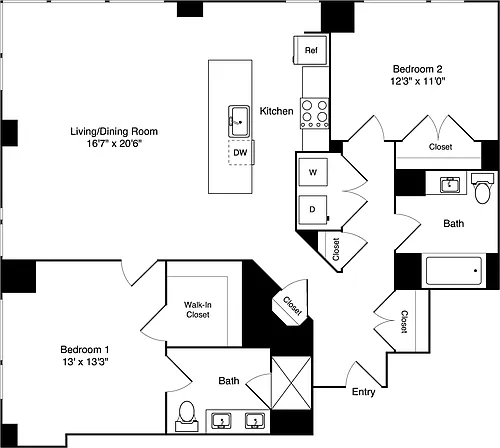 Floor plan 2 Bedroom E NoBalcony