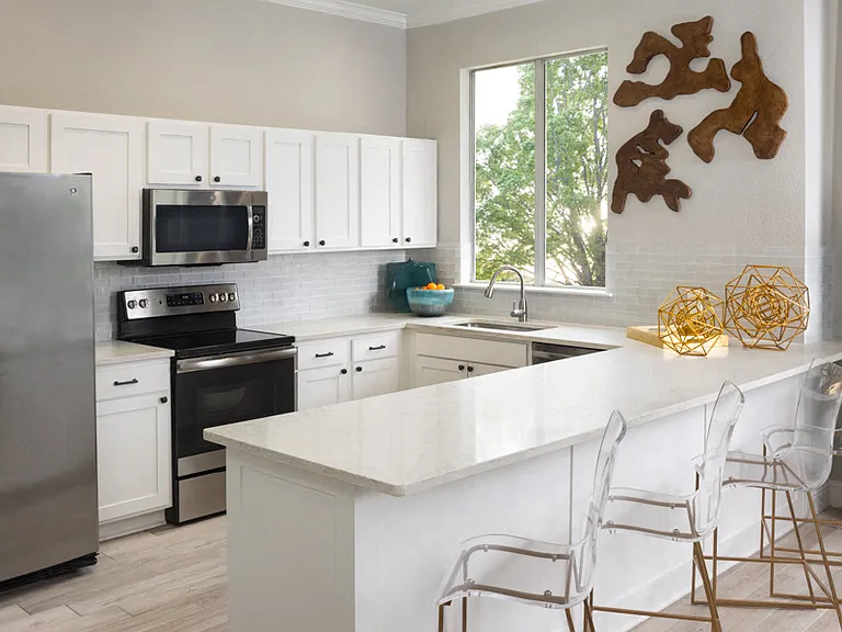 Resident lounge features an entertaining kitchen for resident use