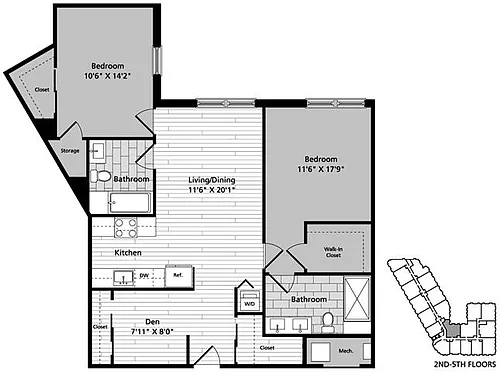 Floor plan D3D 2 Bedroom Den 2 Baths