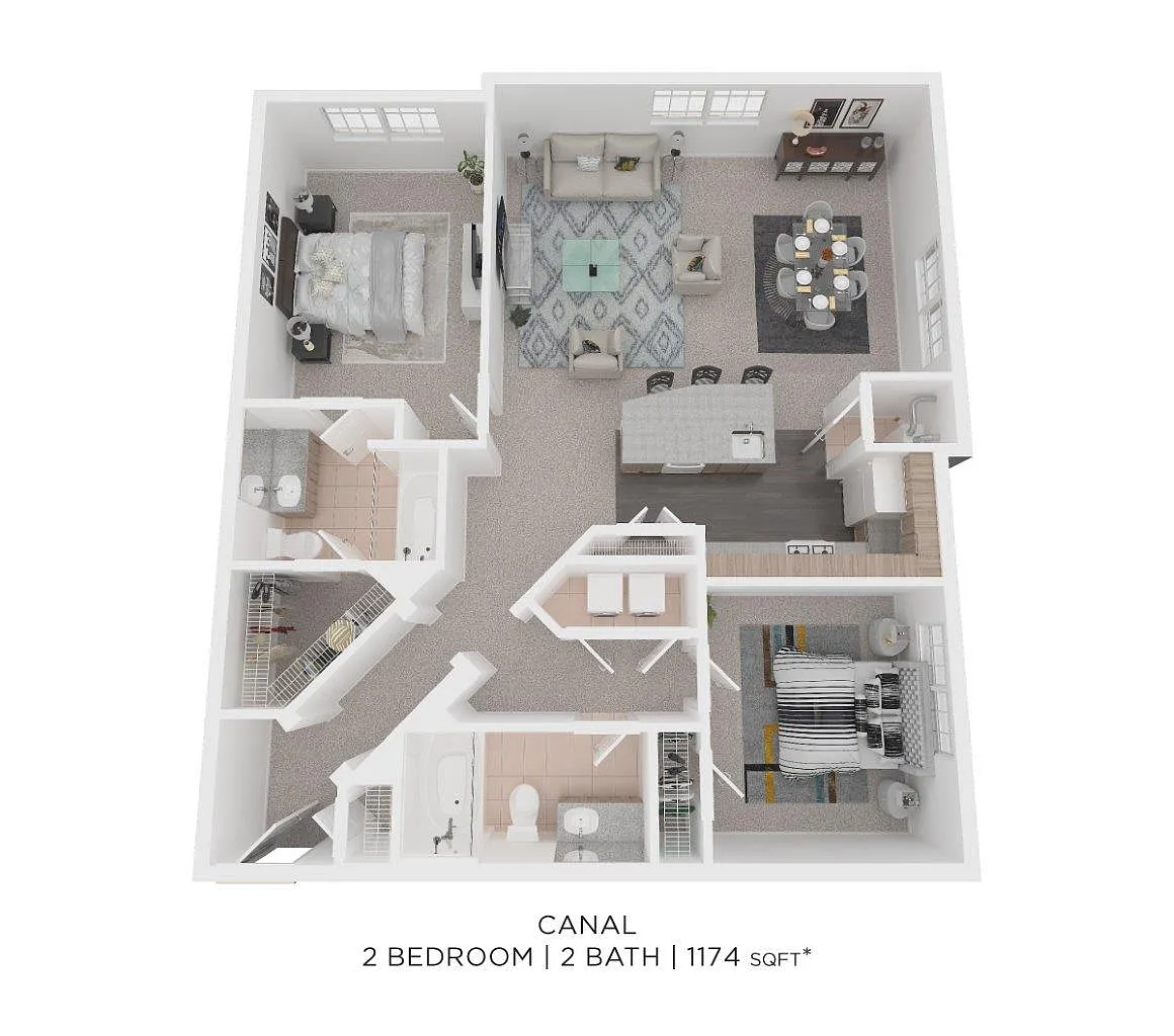 Floor plan Two Bedroom 2 Bath - 1,174 sqft