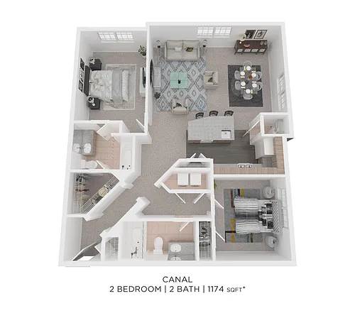 Floor plan Two Bedroom 2 Bath - 1,174 sqft