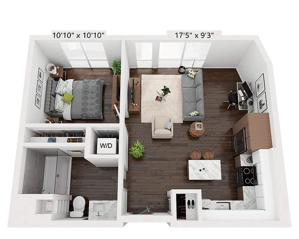 Floor plan One Bedroom A1A