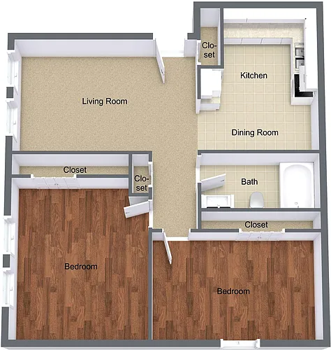 Floor plan Two Bedroom - One Bath